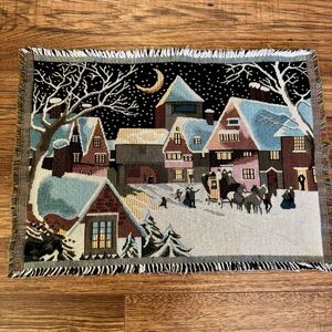 Winter Village Placemat Woven Tapestry with Fringe Christmas Holiday